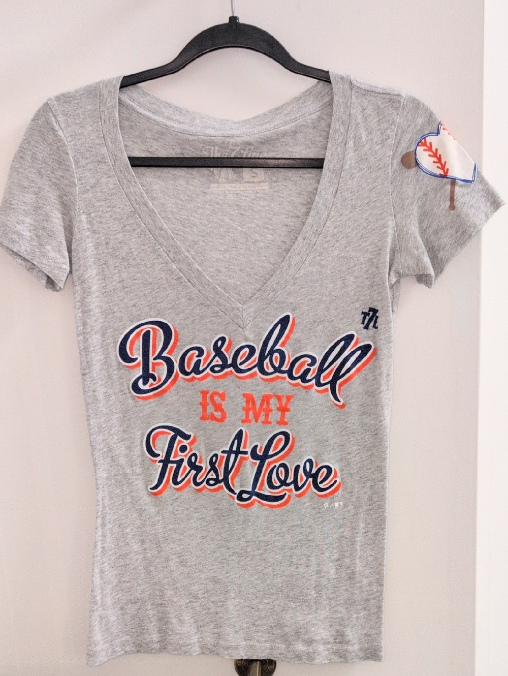 Mets "The 7 Line" Baseball Is My First Love Grey V-Neck Tee